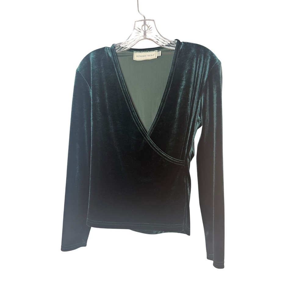 Howard Wolf Velvet Wrap Top Womens Small Emerald Green Polyester Lycra Vintage
